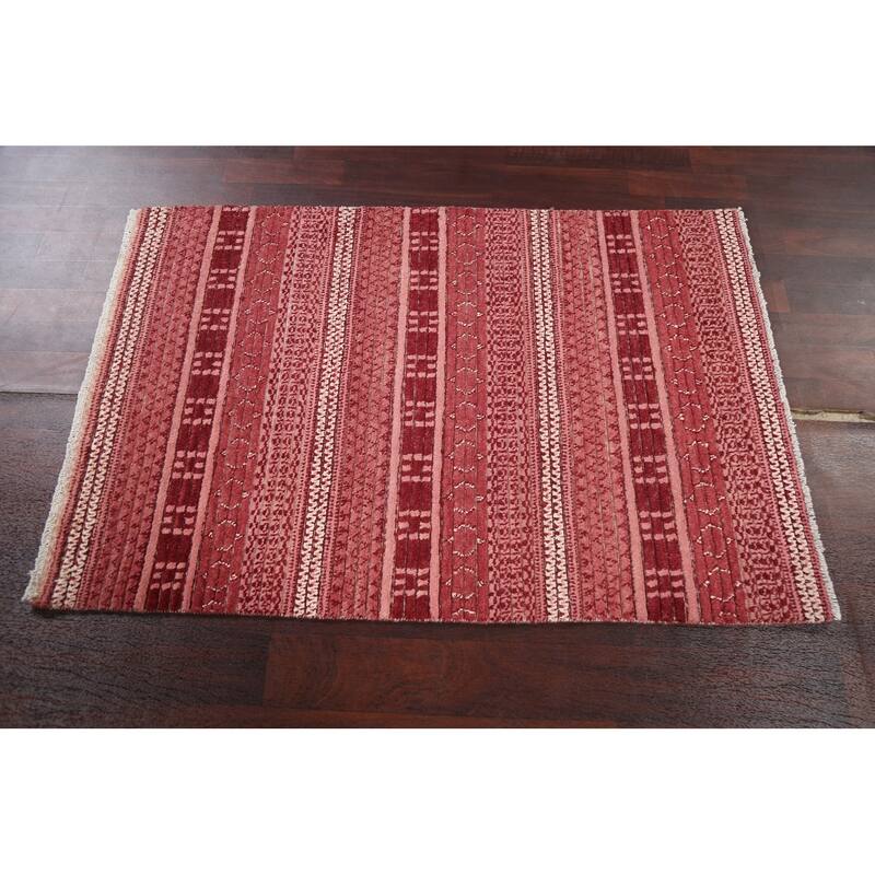 Geometric Oriental Gabbeh Kashkoli Area Rug Wool Hand-knotted Carpet - 3'2" x 4'9"