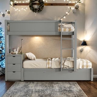 Twin-over-Twin Bunk Bed with Twin size Trundle, Storage and Desk,Multifunctional Bunk Bed with Storage