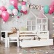 preview thumbnail 1 of 11, Solid Wood Full Size House Bed with Ladder and Storage Drawers and 2 Blackboard,Kids and Baby White