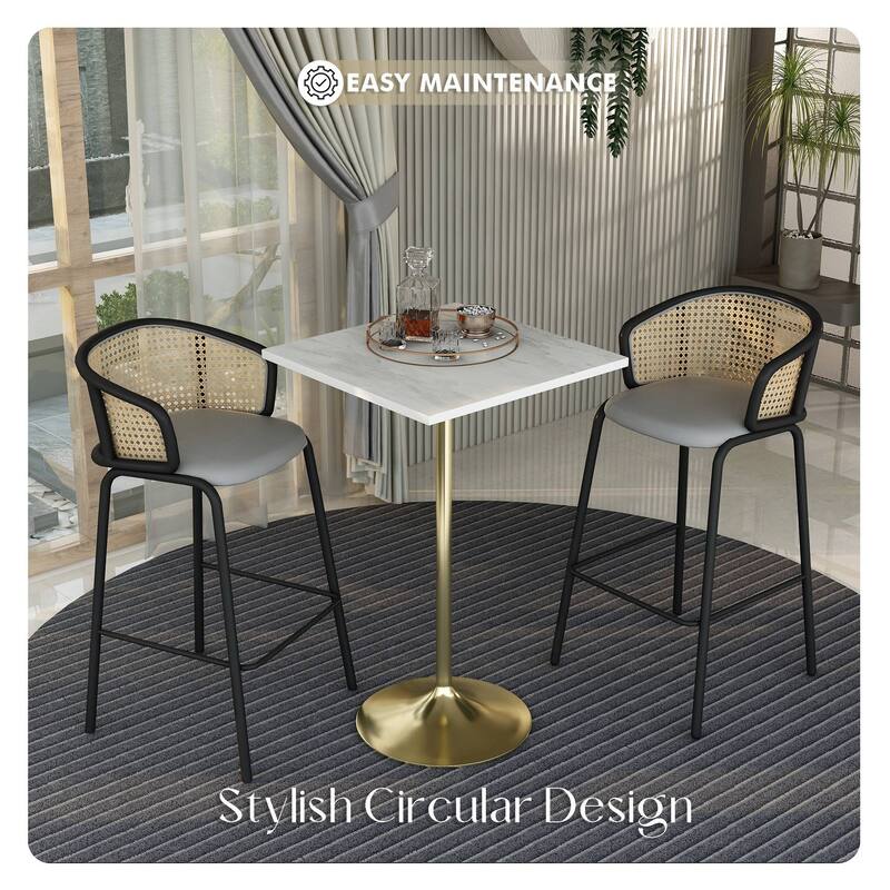 LeisureMod Verve Square Bar Dining Table with White Resin TableTop and Gold Steel Base for Kitchen & Dining Room