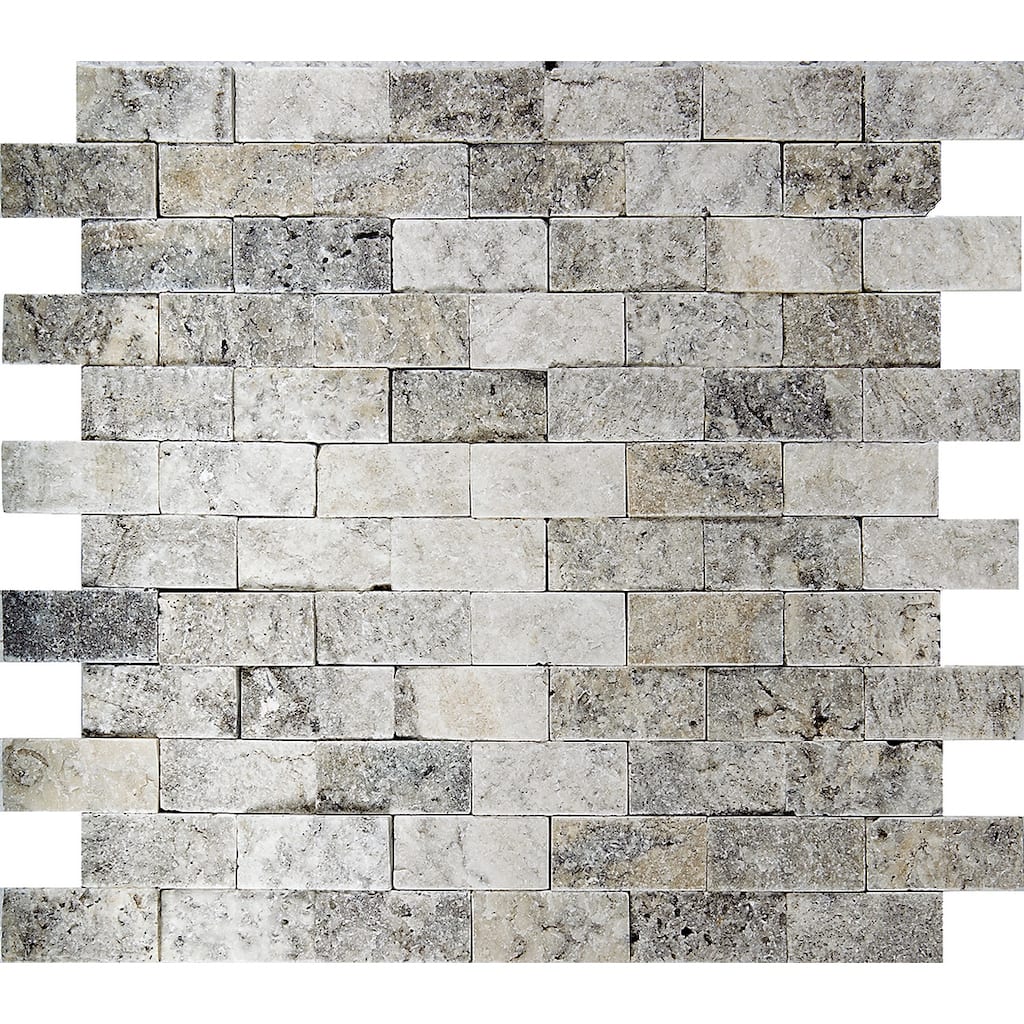Argento Travertine 1" x 2" Split Face Mosaic Tile