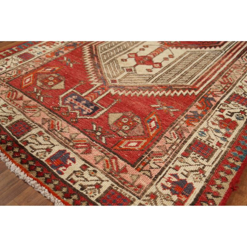 Hand Knotted Oriental 100% Wool Carpet Traditional Geometric Red Ardebil Runner Rug - 14' 8'' X 3' 3''