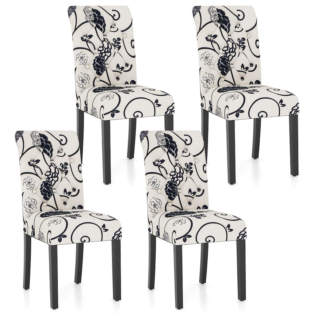 Gymax Set of 4 Tufted Dining Chair Parsons Upholstered Fabric Chair