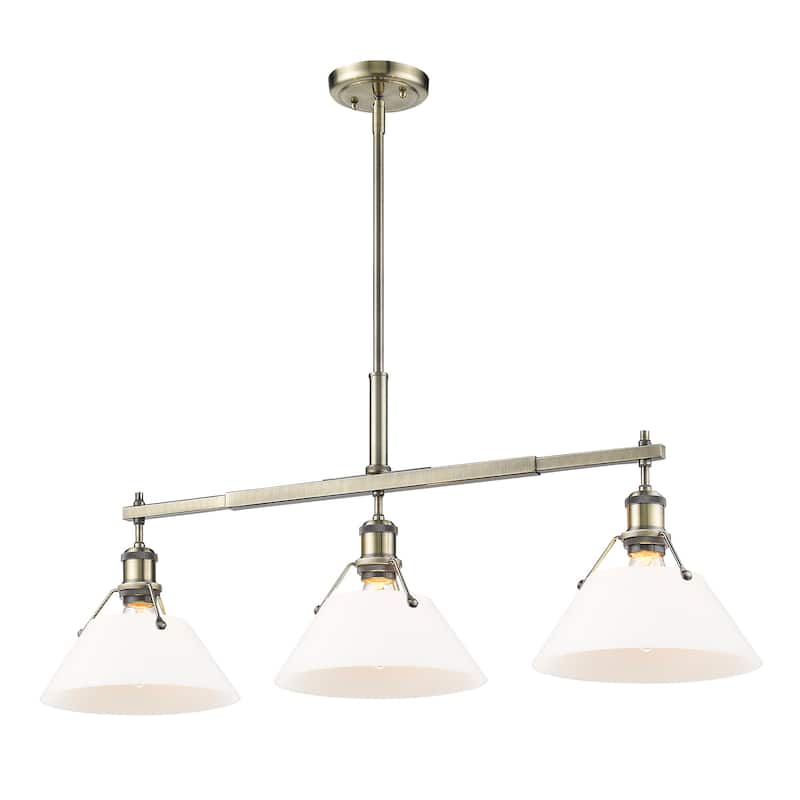 Orwell 3-Light Linear Pendant in Aged Brass with Opal Glass - Gold