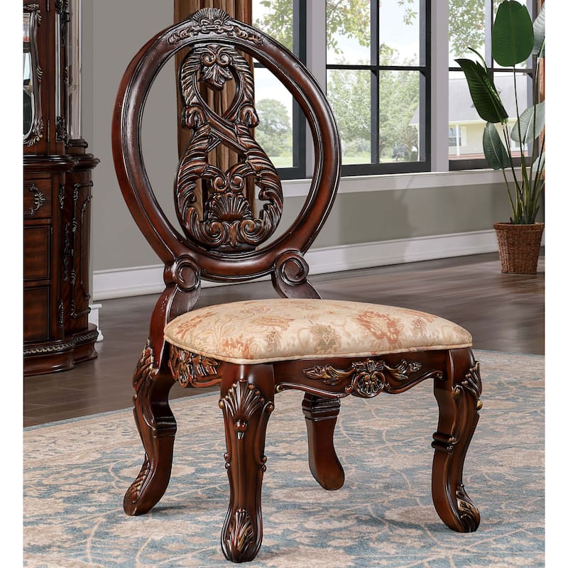 Abiba Traditional Brown Fabric Padded Side Chairs by Furniture of America (Set of 2) - Brown Cherry