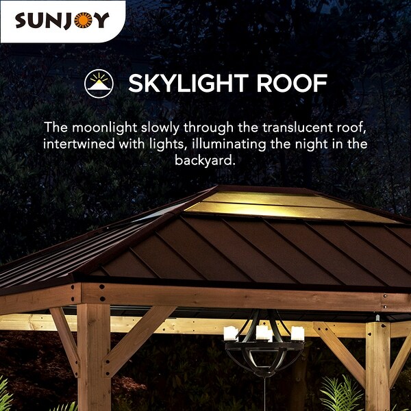 Sunjoy Cedar-framed Brown Steel Gazebo w/ PC Hip-roof