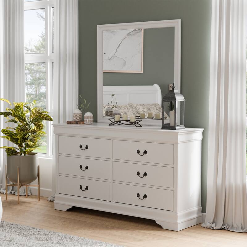 Furniture of America Devi Traditional Solid Wood 2-piece Dresser and Mirror Set - White