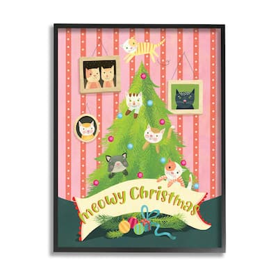 Stupell Industries Meowy Christmas Cat Tree Framed Giclee Art by Laura Watson