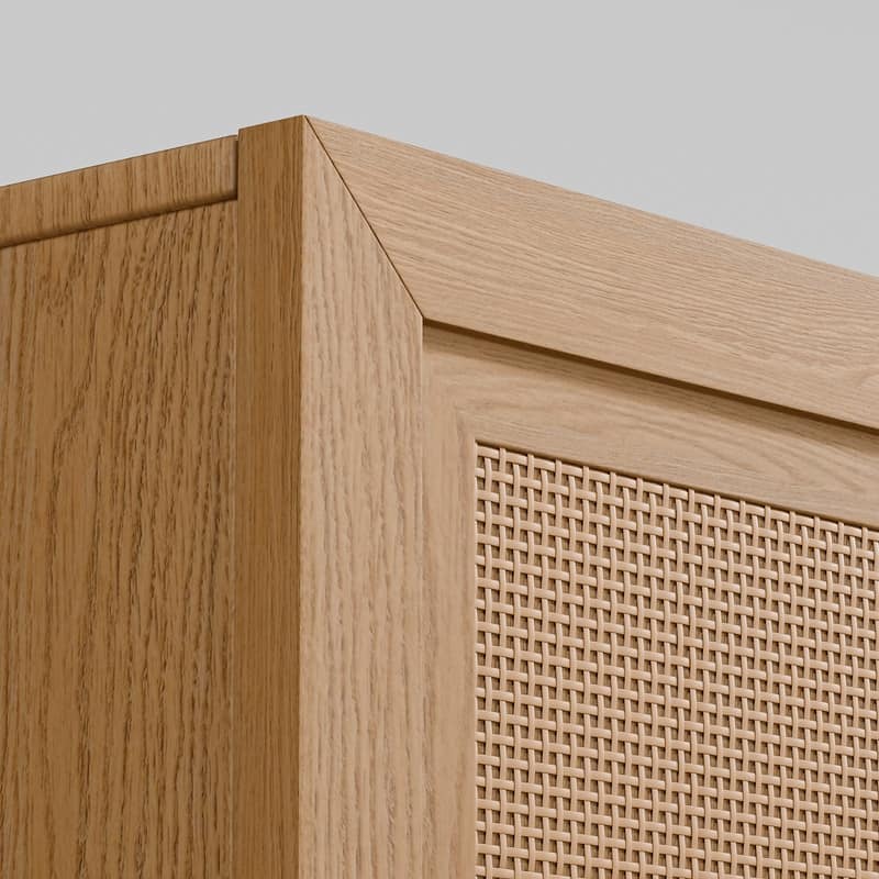 Modern Sideboard Cabinet with 4-Doors Rattan Panels Buffet Console Accent Storage Cabinet for Hallway Entryway Dining Room