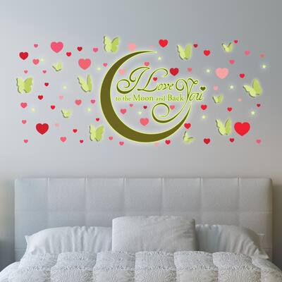 Walplus Love You Quote Glow in Dark Moon Wall Sticker Nursery Decor