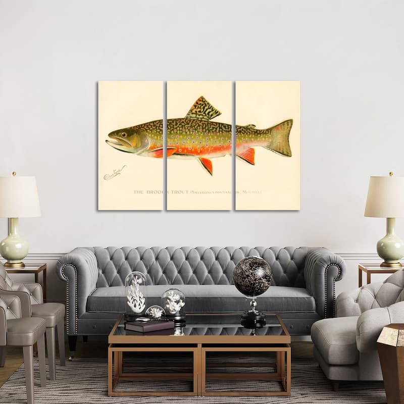 iCanvas "The Brook Trout" by Print Collection 3-Piece Canvas Wall Art Set - 40x60x1.5