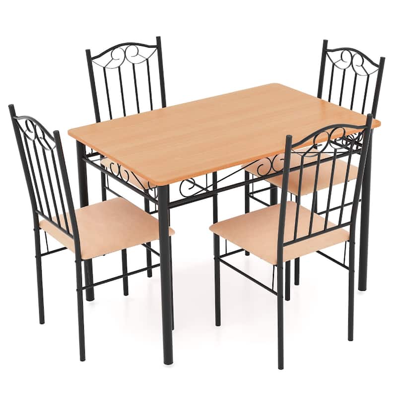 Costway 5 PCS Dining Set Wood Metal 30" Table & 4 Chairs Upholstered