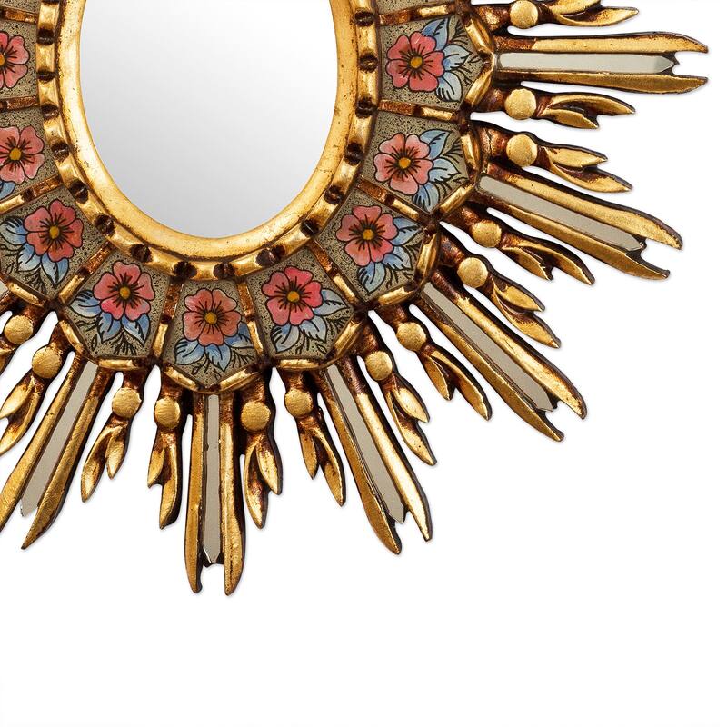 Novica Handmade Cusco Primrose Reverse-Painted Glass Wall Accent Mirror - Gold