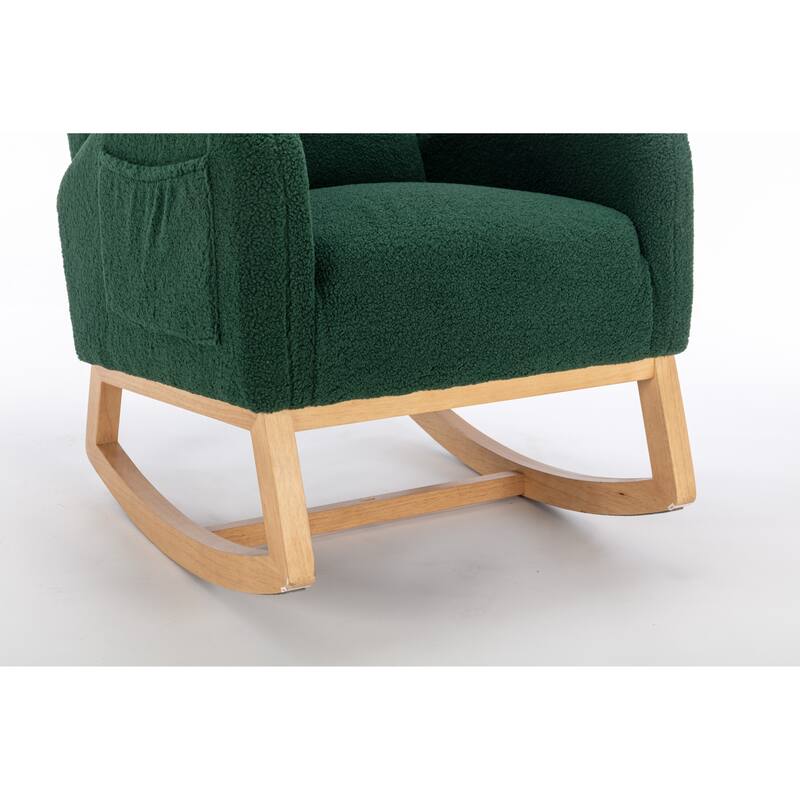 Ergonomic Rocking Chair Glider Rocking Chair Adult Rocking Chair Single Sofa Rocking Chair with Packet Wood Legs Green