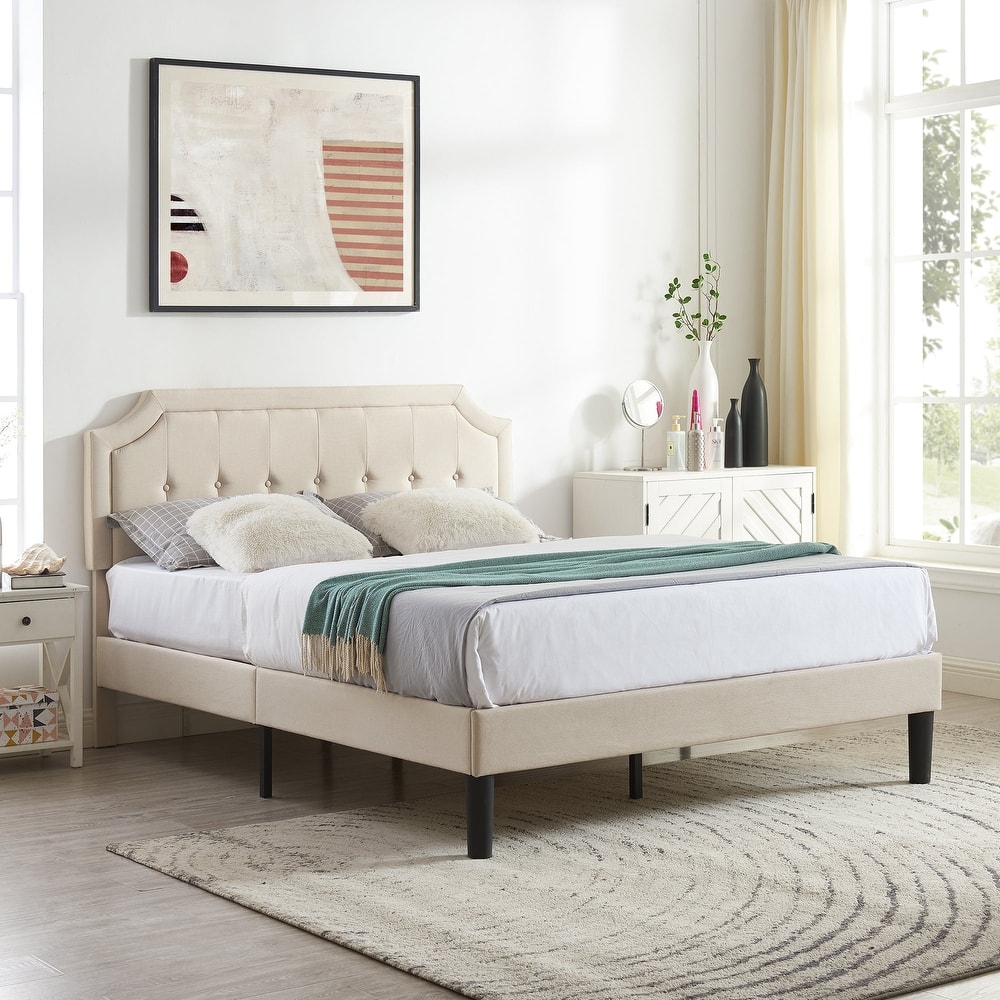 VECELO Upholstered Platform Bed frames with Adjustable Headboard