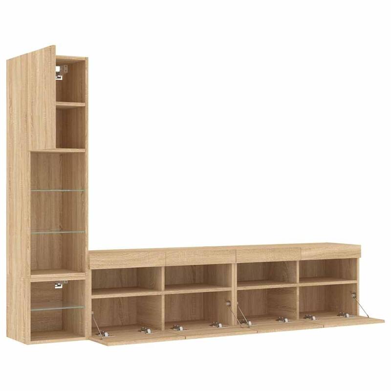 vidaXL TV Wall Units with LED Entertainment Center 4 Piece Engineered Wood - 11.8" x 11.2" x 11.8"