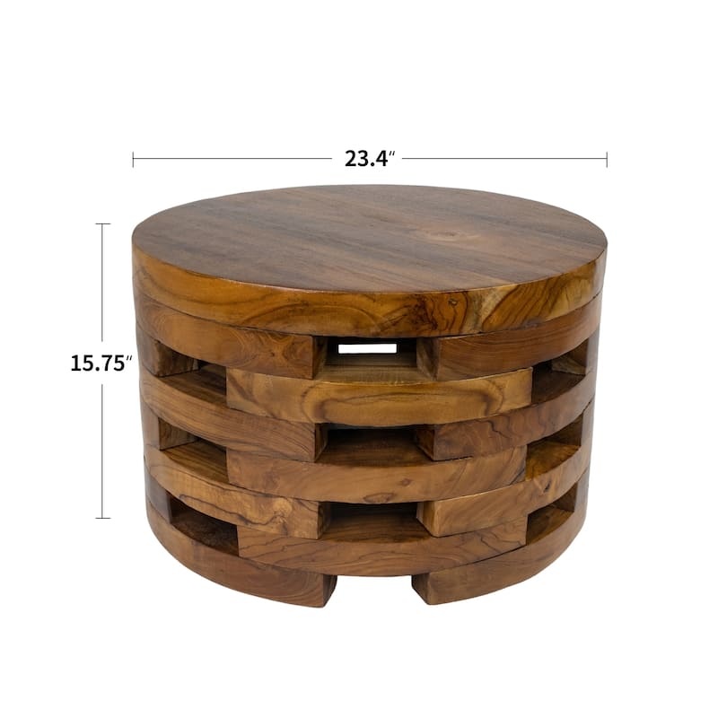 Handcrafted Brown Open Teak Wood Coffee Table Accent Side Table End Table