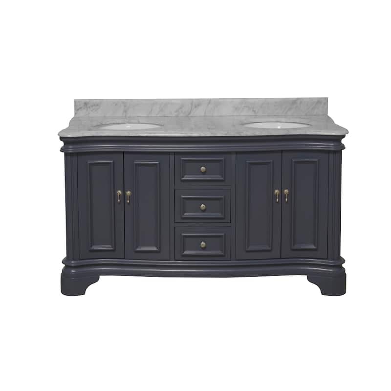 KitchenBathCollection Katherine 60" Double Bathroom Vanity with Carrara Marble Top