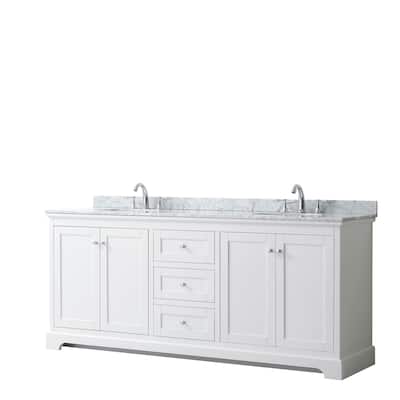 Avery 80-inch Double Vanity, Marble Top, Oval Sinks, No Mirror