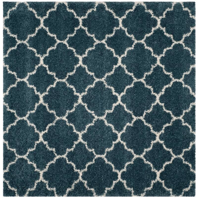 SAFAVIEH Hudson Shag Vitchka Glam Trellis 2-inch Area Rug - 5' x 5' Square - Slate Blue/Ivory