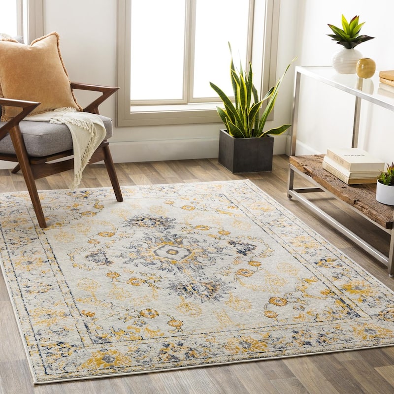 Livabliss Traditional Floransa Medallion Area Rug - 5'3" x 7'1" - Yellow