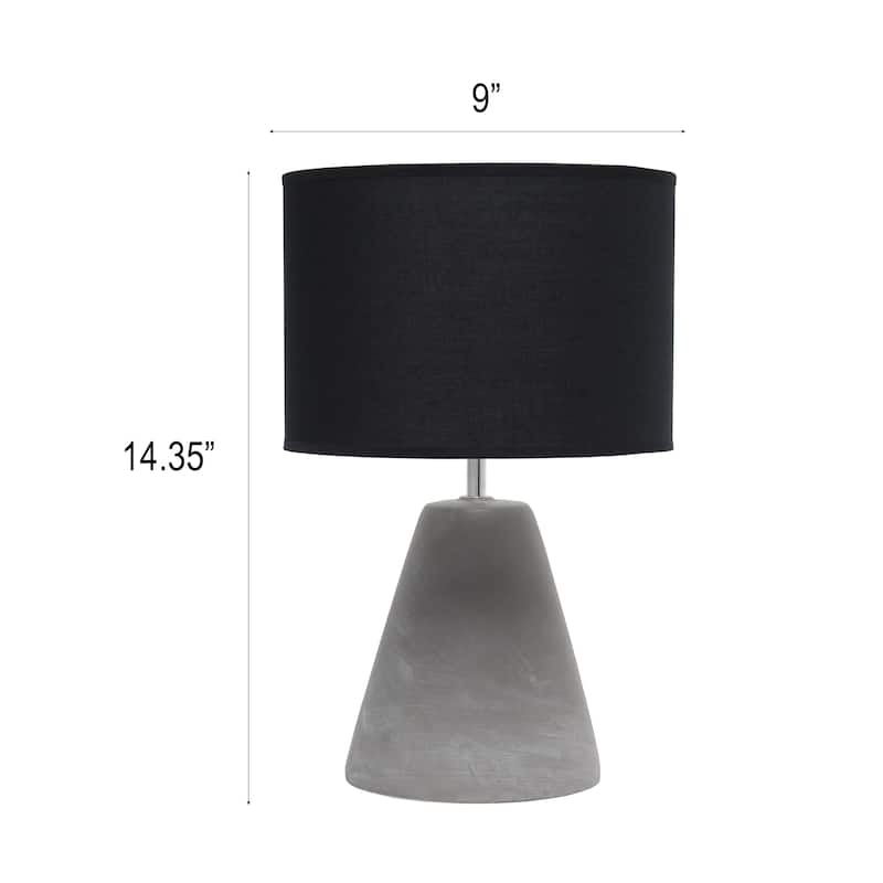 14.37" Organic Modern Tapered Concrete Table Lamp, For Living Room, Entryway, Bedroom, Stylish Accent Lighting, Black Shade