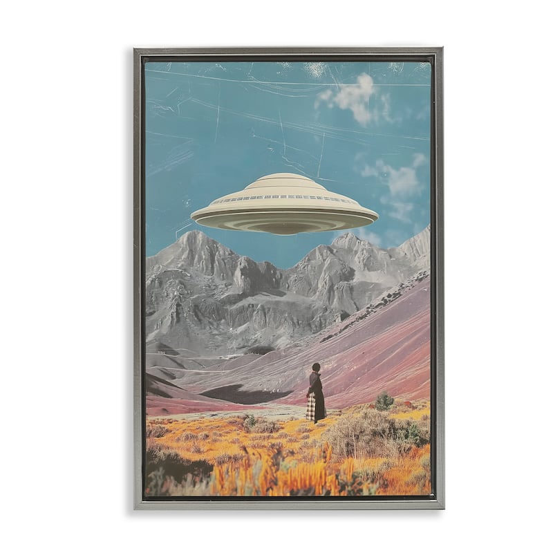 Stupell UFO over Mountain Valley Framed Floater Canvas Wall Art Design By Wumples - 17 x 25 - Grey