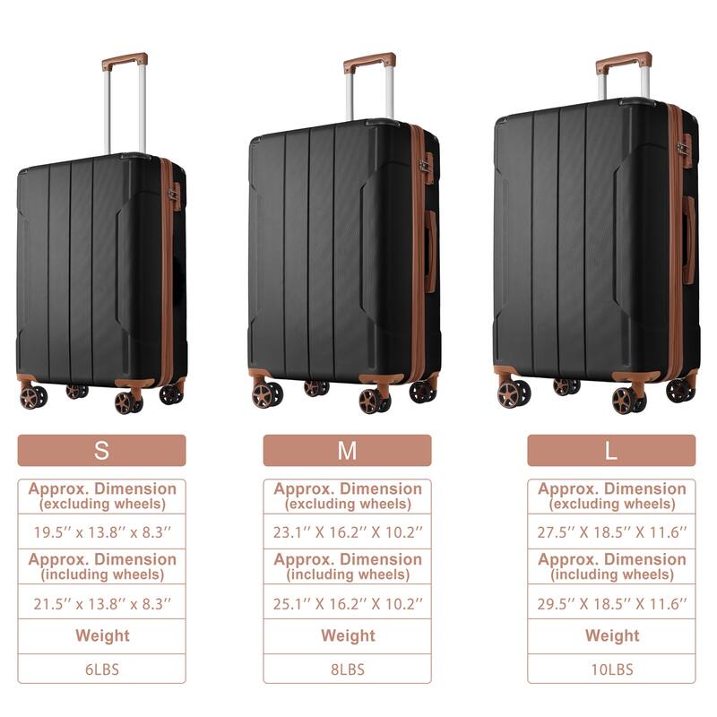 Durable 3-Piece Luggage Set, Expandable Hardshell ABS with Double Spinner Wheels & TSA Lock (20/24/28)