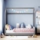 preview thumbnail 2 of 6, Gray Velvet House Bed with Roof and Playhouse Design - Perfect for Kids' Playtime