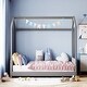 preview thumbnail 2 of 6, Twin Size Velvet House Bed Wood Bed, Gray