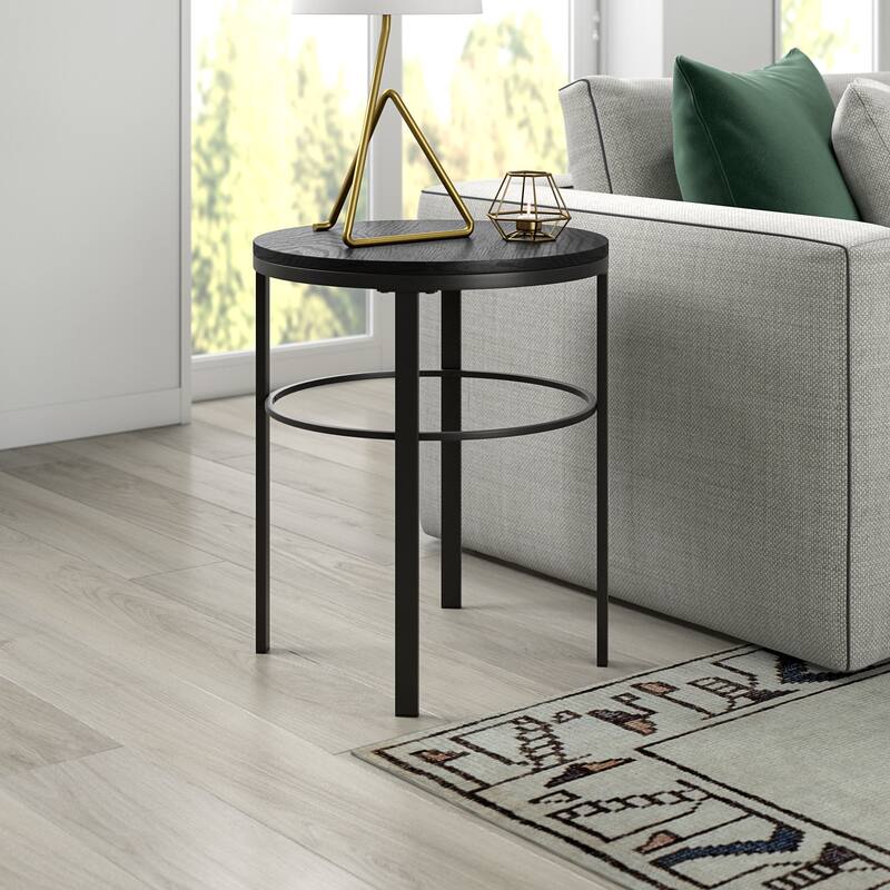 Gaia 20" Wide Round Side Table with MDF Top - Blackened Bronze and Black Grain
