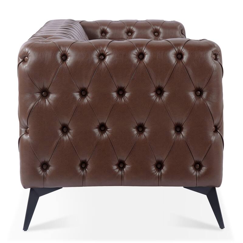 84.06" PU Traditional Square Arm 3-Seater Sofa with Removable Cushions, Pocket Spring Seat, and Iron Sled Base