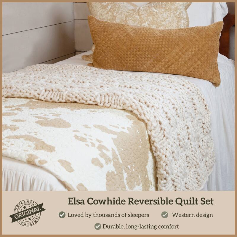 Paseo Road Elsa Cow Print and Paisley 100% Cotton 3 Piece Reversible Quilt Set