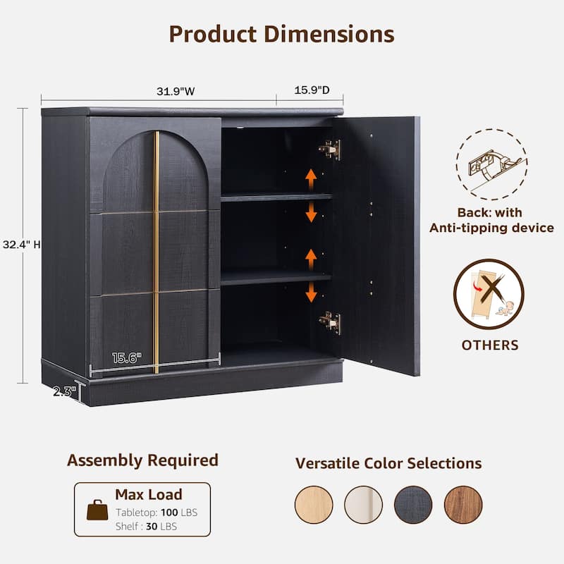 Buffet Cabinet with Arched Doors, Wood Sideboard with Adjustable Shelf