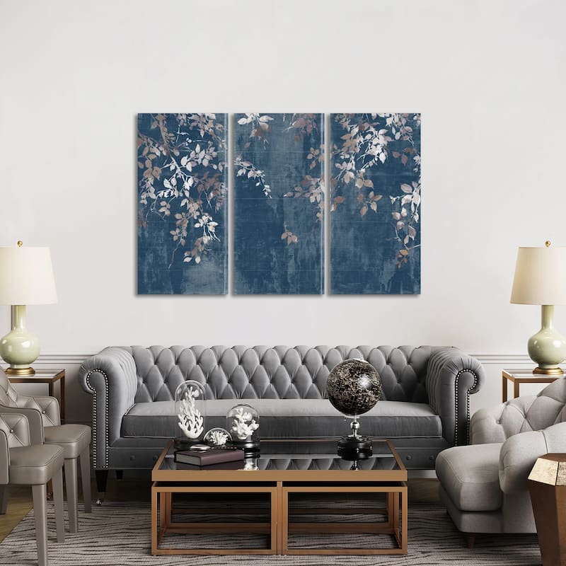 iCanvas "Indigo Japanese Garden" by Asia Jensen 3-Piece Canvas Wall Art Set - 40x60x1.5