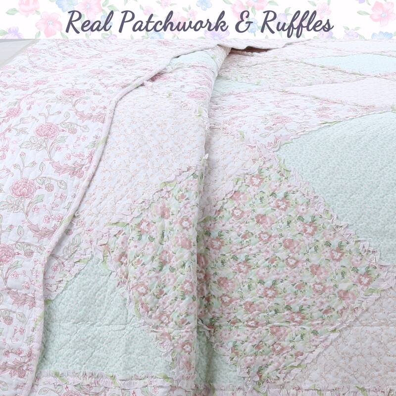 Cozy Line Rosa Floral Patchwork Reversible Cotton Quilt Bedding Set