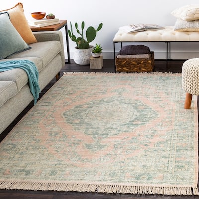 Livabliss Barack Distressed Medallion Handmade Cotton Area Rug
