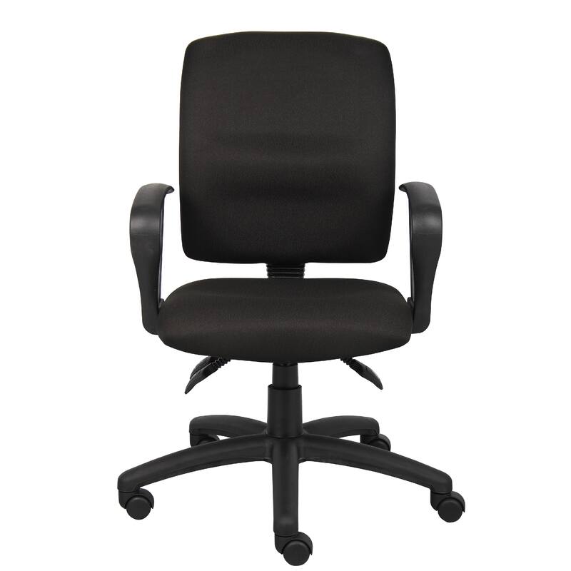 Zean Swivel Task Chair, Loops Arms, Black Crepe Fabric, Rolling