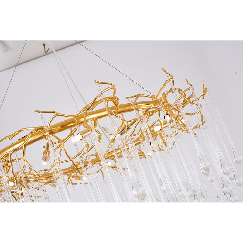 16-Light Gold Aluminum Chandelier With Clear Glass Drops