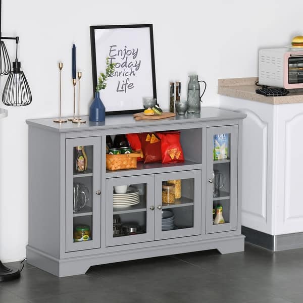 slide 1 of 17, HOMCOM Modern Kitchen Sideboard Buffet Server Cabinet with Glass Doors/TV Stand Console Table for Living Room, Grey