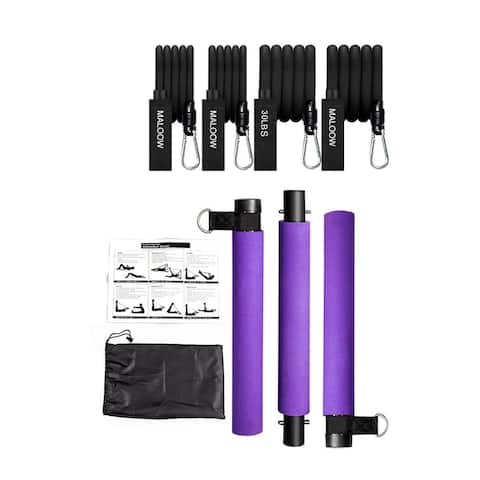 MALOOW Pilates Bar Kit with Adjustable Resistance Bands and Travel Bag, Purple - 2.72