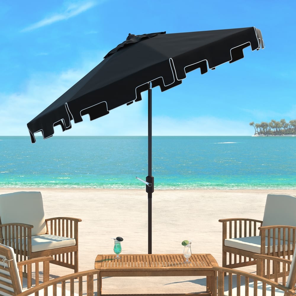 SAFAVIEH Sinica Aluminum Tilt And Crank 9-Foot Crank Market Patio Umbrella with Flap
