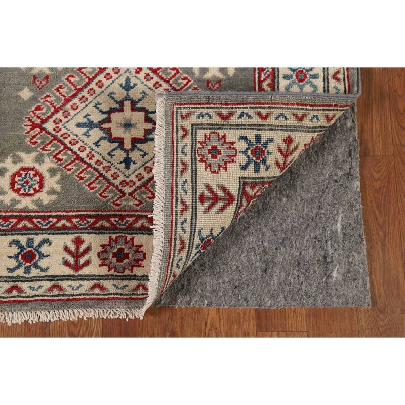 Gray Geometric Kazak Runner Rug Handmade Wool Carpet - 2'9" x 16'5"