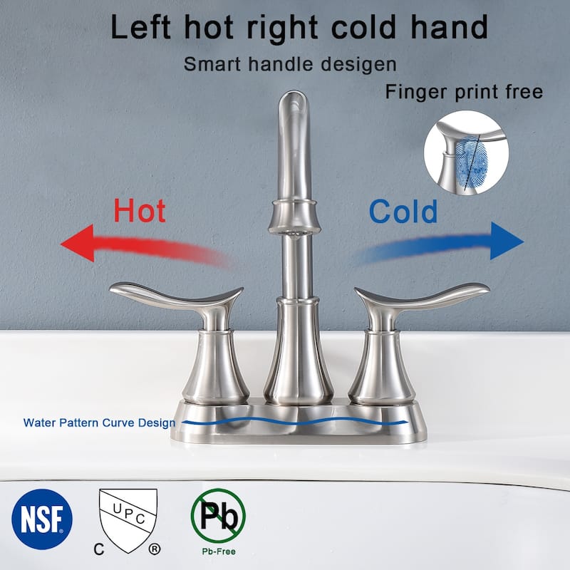 2-Handle 4-Inch Brushed Nickel Bathroom Faucet, Bathroom Vanity Sink Faucets with Pop-up Drain and Supply Hoses