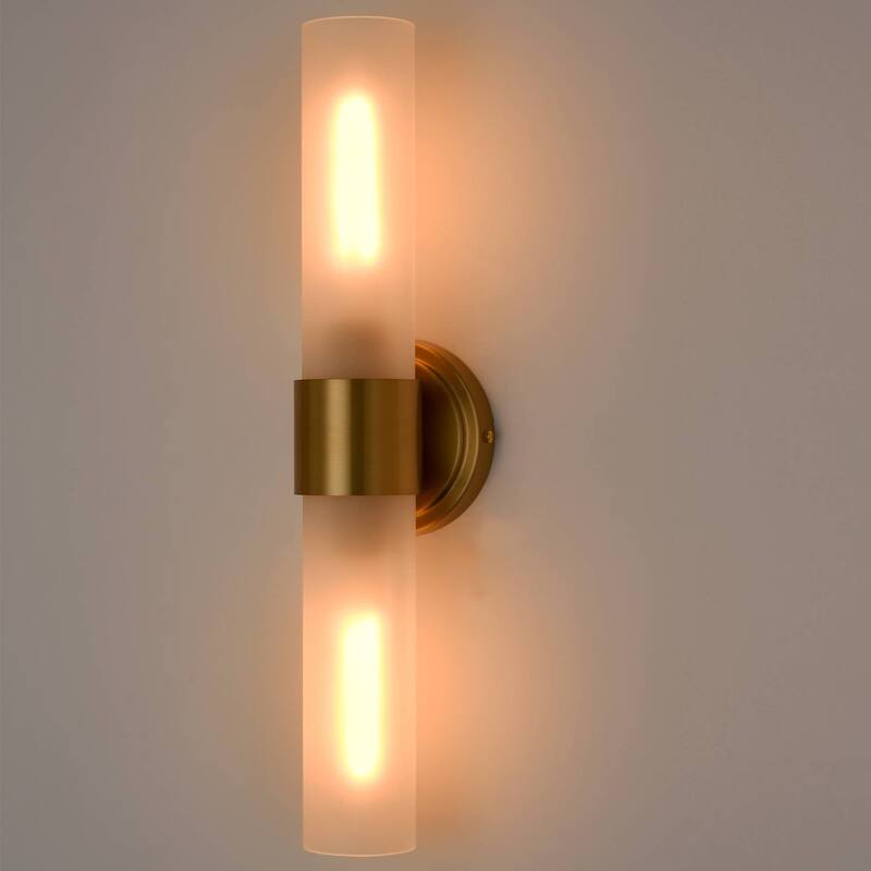 Skyros Modern Bathroom Sconces Cylinder Frosted Glass, 2-Bulbs