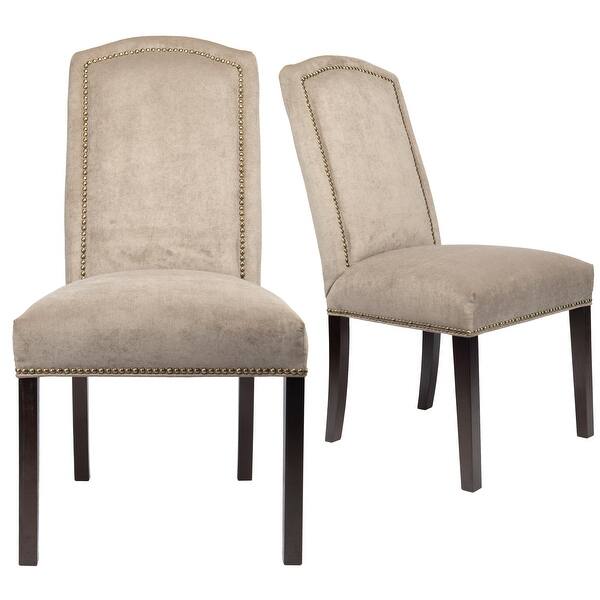 Contemporary Nailhead Upholstered Beige Dining Room Chair Set of 2