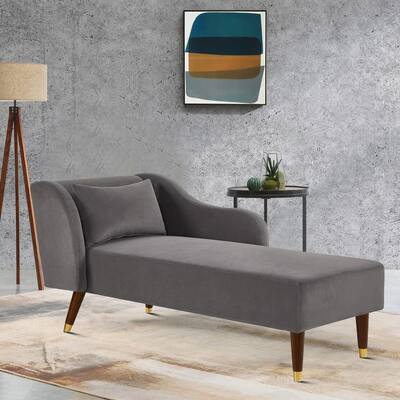 Mid-Century Vintage Velvet Upholstered Leisure Chaise Lounge with a Pillow