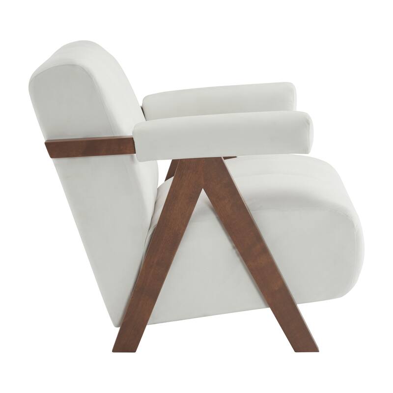 Velvet Fabric Accent Chair, Tufted Upholstered Lounge Armchair, Living Room Chairs with Inverted V-Shaped Legs