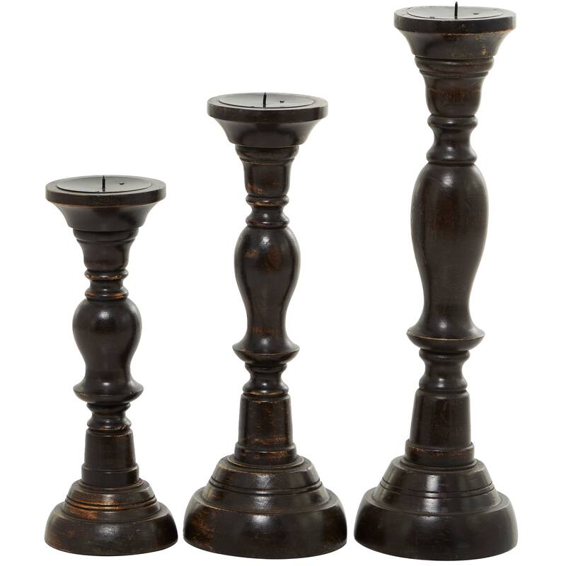 Black Mango Wood Farmhouse Candle Holder (Set of 3) - S/3 18", 15", 12"H