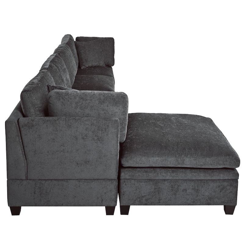 127.6" Polyester Modular L-Shaped Sectional Sofa with Ottoman